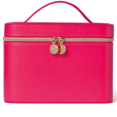 Estojo de maquilhagem rosa com fecho dourado e alça