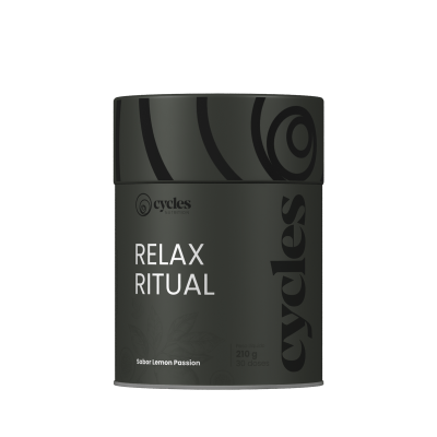 Frasco preto de suplemento cyCles Nutrition Relax Ritual