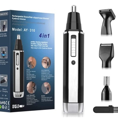 Apontador de pêlos recarregável AY-310 4 em 1 com acessórios e embalagem azul