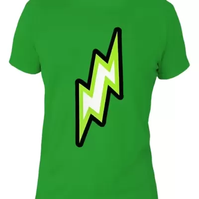 Camiseta verde com estampa de raio branco e verde