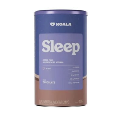 Suplemento alimentar Koala Sleep em embalagem cilíndrica azul e castanha com texto em branco