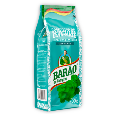 Pacote azul de 500g de composto de erva-mate Barão com menta