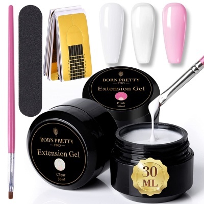 Conjunto de vernizes de extensão de unhas BORN PRETTY PRO com gel transparente e rosa, pincel, lima e moldes