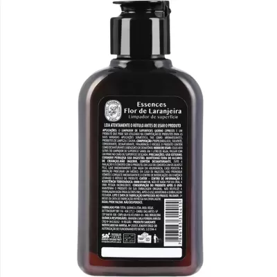 frasco de plástico castanho escuro com tampa preta e etiqueta preta com texto branco