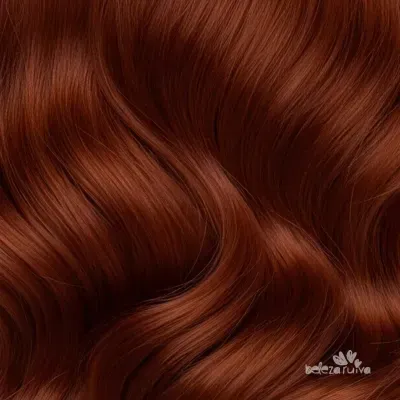 Cabelo castanho avermelhado ondulado e brilhante com logótipo beleza viva