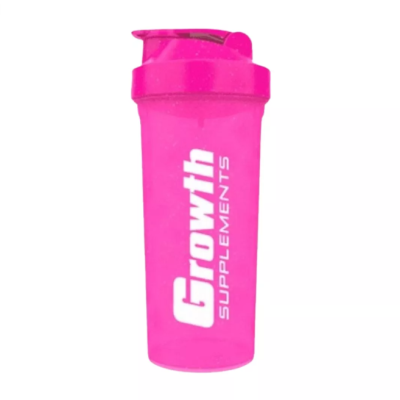 Shaker plástico rosa translúcido com texto branco Growth SUPPLEMENTS