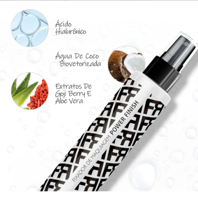 Frasco de fixador de maquilhagem com design preto e branco e doseador spray