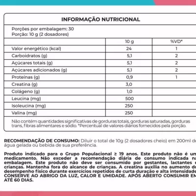 Etiqueta de informação nutricional de suplemento alimentar em português