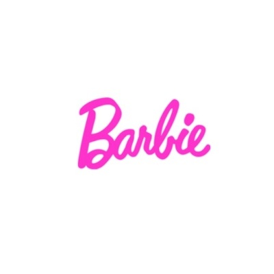 Logótipo cor de rosa da palavra Barbie num fundo branco