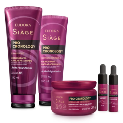 Produtos Eudora Siàge Pro Cronology em embalagens roxas