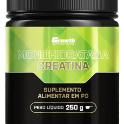 Frasco preto de suplemento em pó com etiqueta verde e preta e texto em branco e amarelo.