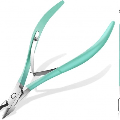 Conjunto de ferramenta para unhas com cabo verde-água e peças de aço inoxidável