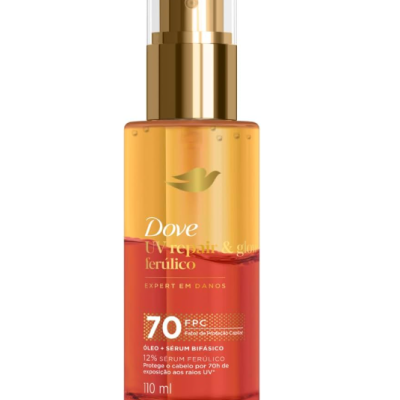 Frasco de óleo e sérum bifásico Dove UV repair & glow ferúlico 110 ml