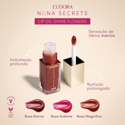 Lip&#x20;Oil&#x20;Shine&#x20;Flowers&#x20;Rosa&#x20;Eterna&#x20;Niina&#x20;Secrets&#x20;7ml