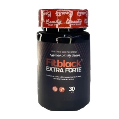 Frasco de suplemento alimentar Fitblack EXTRA FORTE com tampa vermelha