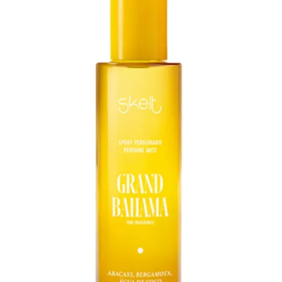 Frasco amarelo translúcido de spray perfumado Skelt Grand Bahama