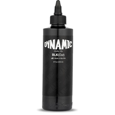 Frasco preto com tampa bico e texto DYNAMIC Color Co BLK(Out)