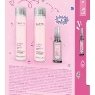 Conjunto de produtos para cabelo Cadiveu Professional Quartzoshine com champô, condicionador e spray em caixa rosa
