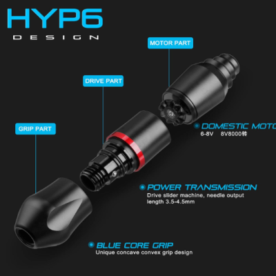 Peça de motor preta com detalhes vermelhos separada em três partes com texto explicativo