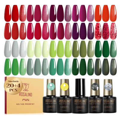 Conjunto gel para unhas Rosalind com 24 cores e 5 frascos acessórios