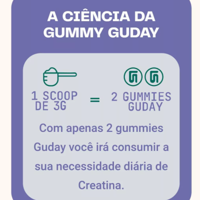 Explicação sobre equivalência entre scoop e gummies Guday para consumo diário de creatina