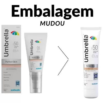 Duas embalagens diferentes do protetor solar Umbrella FPS 50 tom claro