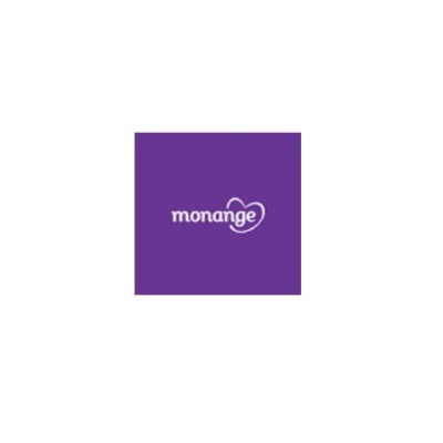 Logótipo branco Monange com folha sobre fundo roxo