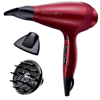 Secador de cabelo vermelho escuro Remington Silk com dois bicos difusores pretos