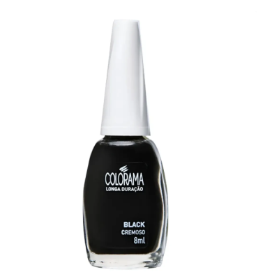 Frasco de esmalte de unhas preto com tampa branca