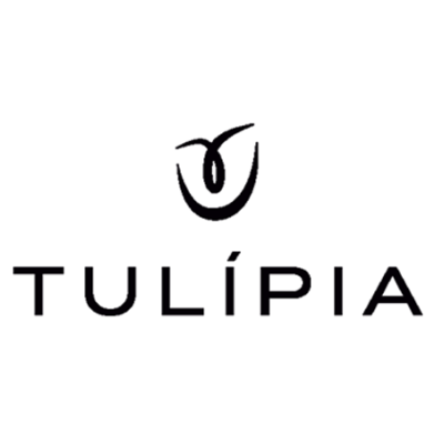 Logotipo preto da marca TULÍPIA com símbolo