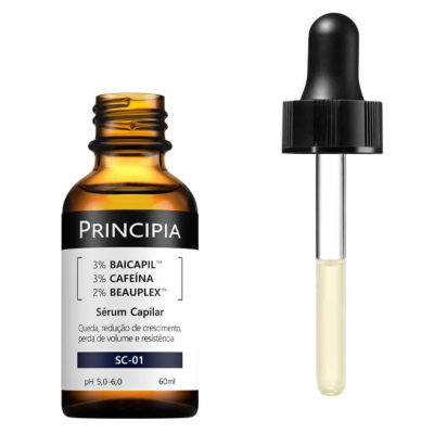 Frasco âmbar de sérum capilar PRINCIPIA com conta-gotas