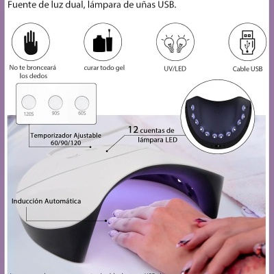 Lâmpada de unhas UV/LED branca com 12 LEDs e temporizador