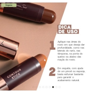 Dois sticks de contorno em roxo e dourado com texto de instruções em português.