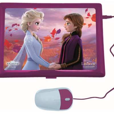 Computador portátil infantil rosa com imagem Frozen II e rato branco e rosa