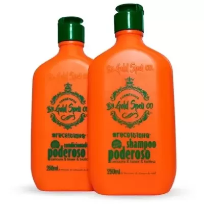 Frascos laranja de shampoo e condicionador By Gold Spell CO com tampa verde
