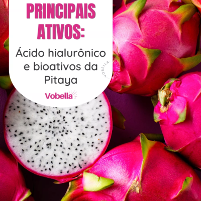 Pitayas inteiras e cortada com texto sobre principais ativos