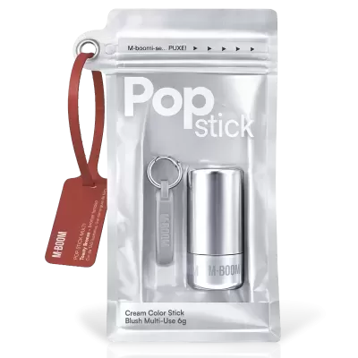 Embalagem de blush multiuso Pop stick com bastão prateado e chaveiro cinzento