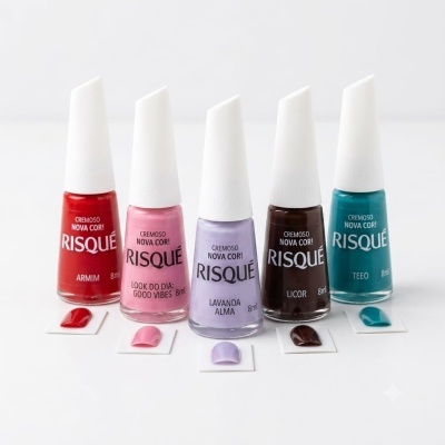 Cinco frascos de verniz de unhas Risqué em várias cores