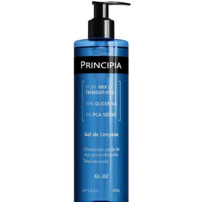 Frasco azul de gel de limpeza com doseador preto