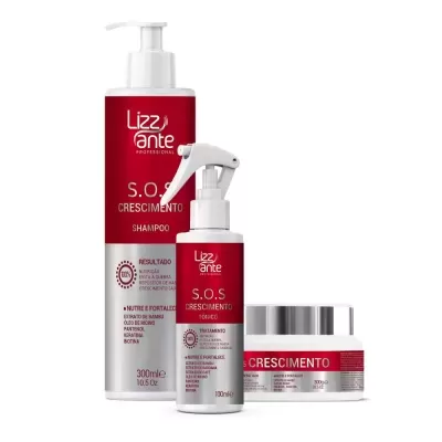 Produtos Lizzante Professional S.O.S Crescimento shampoo, tónico spray e máscara para cabelo