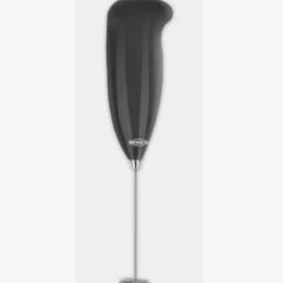 Espumador de leite portátil preto com haste metálica e batedor