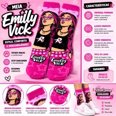 Meia&#x20;Divertida&#x20;Emilly&#x20;Vick&#x20;Cano&#x20;M&#x00E9;dio&#x20;Infantil&#x20;Rosa&#x20;23-34&#x2705;PRONTA&#x20;ENTREGA
