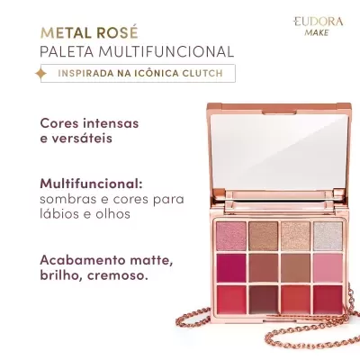 Paleta de maquilhagem Metal Rosé multifuncional com 12 cores e espelho