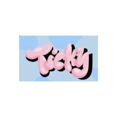 Texto 3D Ticky em rosa sobre fundo azul