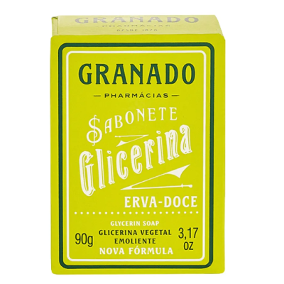 Embalagem amarela de sabonete Granado glicerina erva-doce.