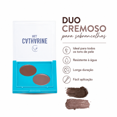 Paleta de creme para sobrancelhas duo cremoso em embalagem azul com duas cores de creme castanho