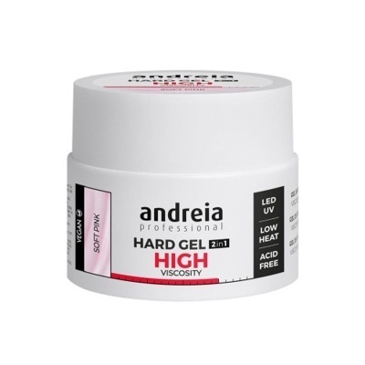 Pote branco de gel duro para unhas Andreia professional com rótulo visível