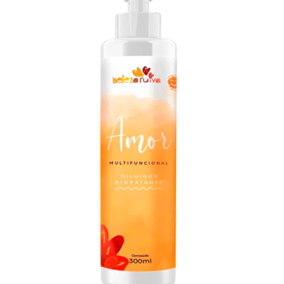 Frasco de plástico com rótulo laranja e branco, pump e texto do produto.