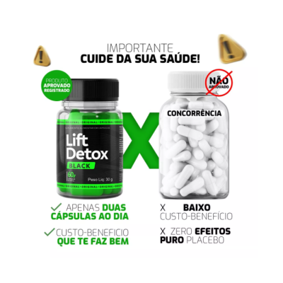 Comparação entre frasco Lift Detox Black e frasco concorrente com cápsulas brancas