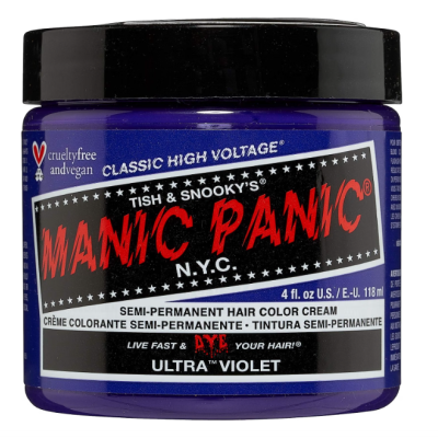 Frasco de creme colorante semi-permanente para cabelo Manic Panic cor Ultra Violet